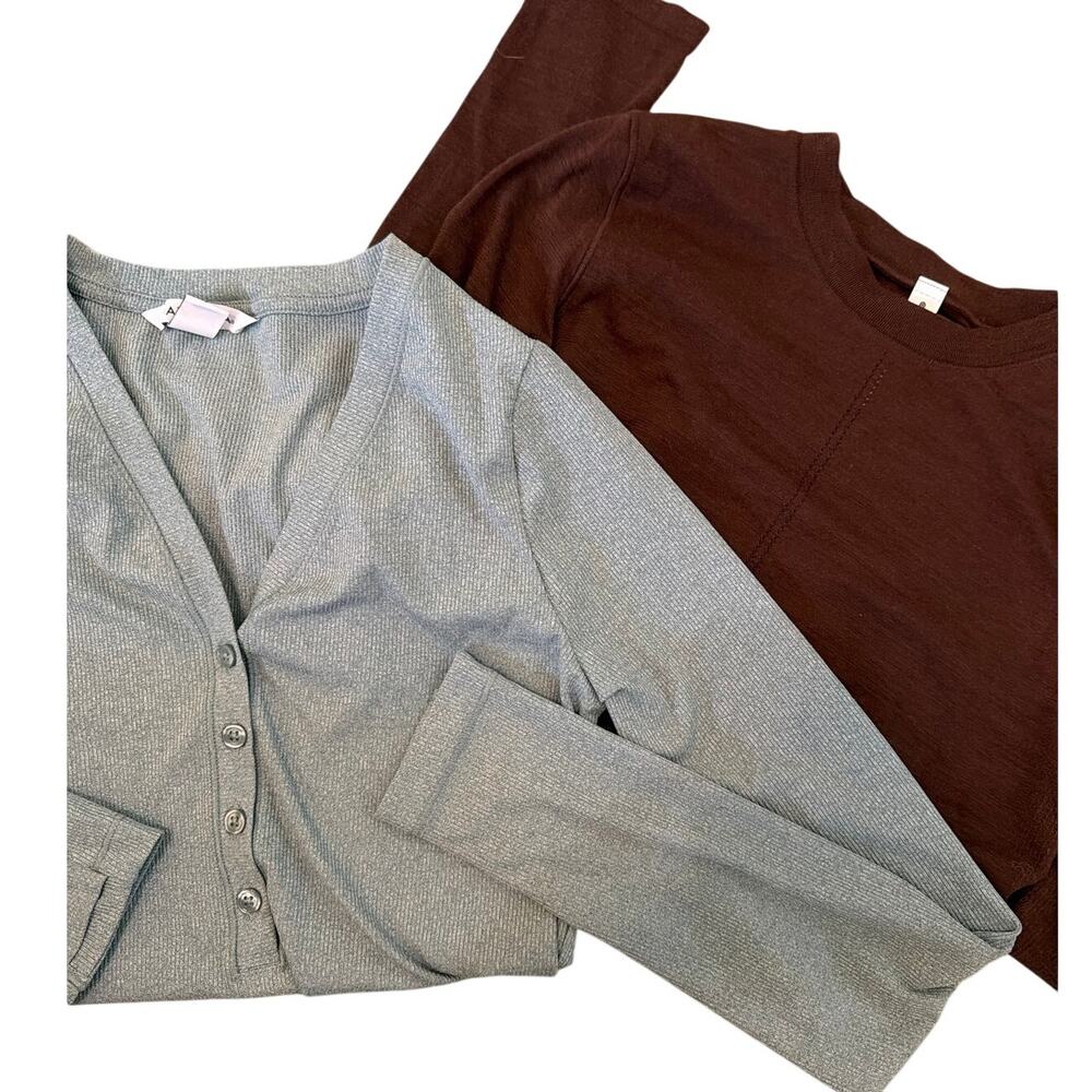 Athleta 2 Piece Lot Shirts Size Small Green & Brown Long Sleeve Athleisure